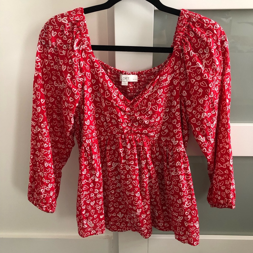 Ann Taylor LOFT Women’s Red Heart Cinched Sweetheart Neck Blouse 6P